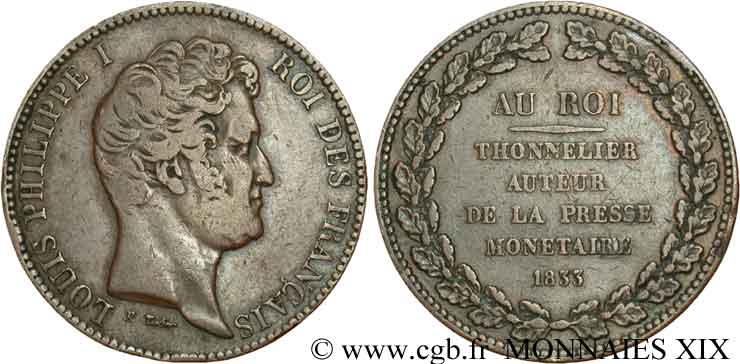 Essai module de 5 francs en cuivre 1833 Paris VG.2836  S 