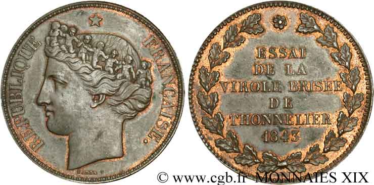 Épreuve de 5 francs par Barre - Essai 1843  VG.3098  AU 