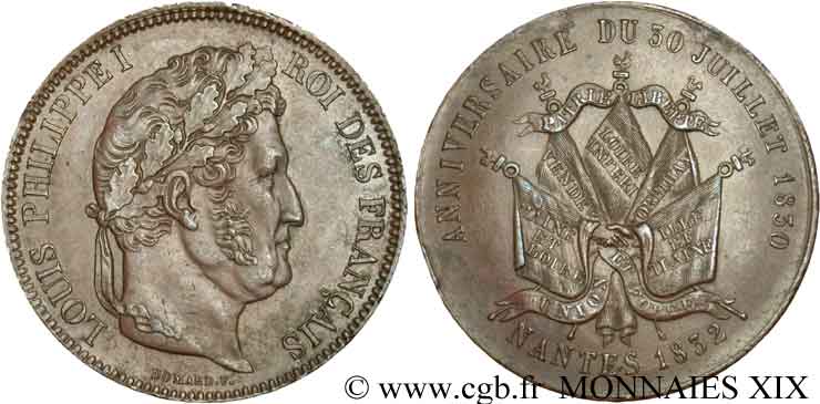 Module de 5 francs en cuivre, Nantes 1832 Paris VG.-  AU 
