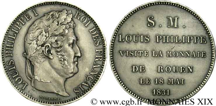 Module de 5 francs, 1er type Domard, visite de la monnaie de Rouen 1831 Rouen VG.2824  AU 