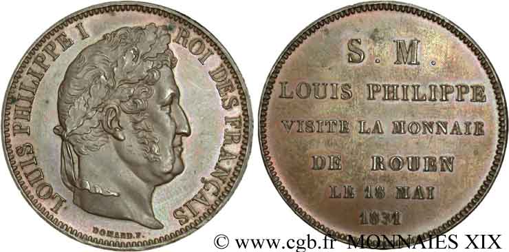 Module de 5 francs, 1er type Domard, visite de la monnaie de Rouen 1831 Rouen VG.2825  VZ 
