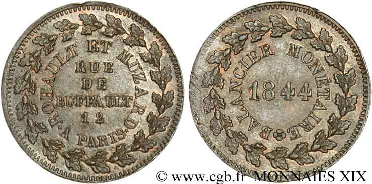 Essai du balancier monétaire 1844 Paris VG.2959  VZ 