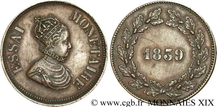 Essai monétaire, module du décime 1839  VG.2901  TTB 