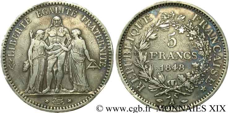 5 francs Hercule Deuxième République 1848  Paris F.326/1 XF 