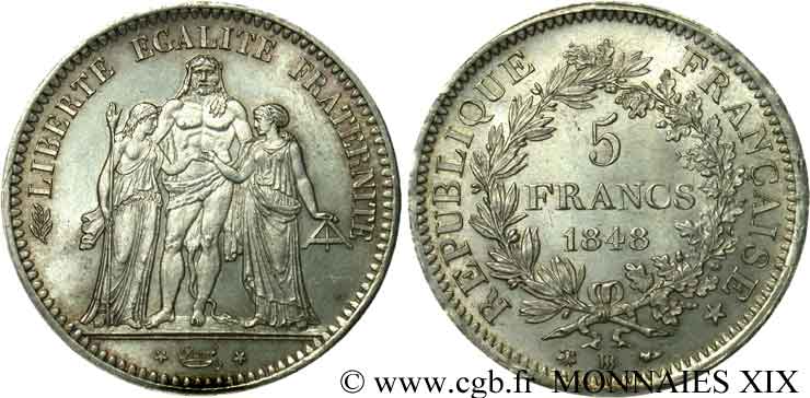 5 francs Hercule Deuxième République 1848 Strasbourg F.326/2 SPL 
