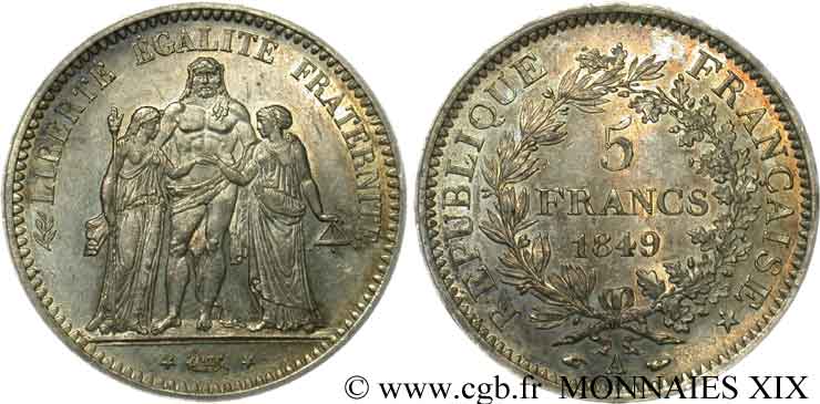 5 francs Hercule, IIe République 1849 Paris F.326/5 SPL 