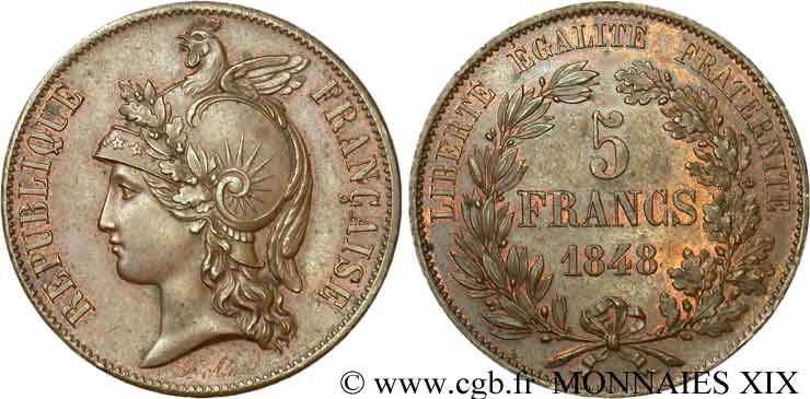 Concours de 5 francs, essai d Alard 1848 Paris VG.3059 var. EBC 