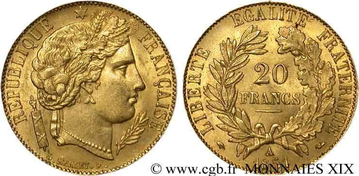 20 francs or Cérès 1851 Paris F.529/4 SPL 