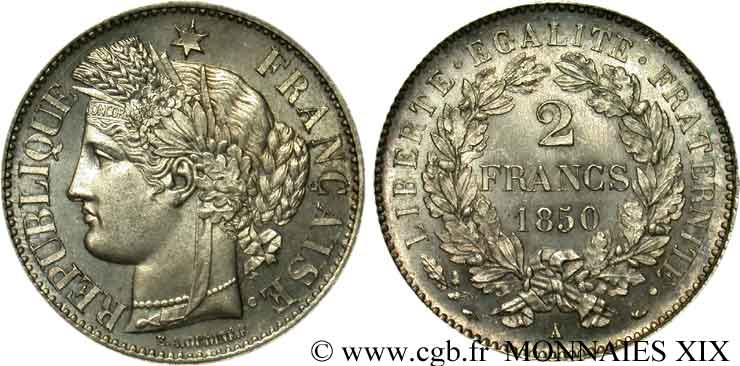 2 francs Cérès Deuxième république 1850 Paris F.261/4 SC 