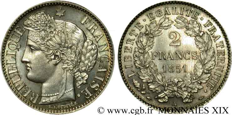2 francs Cérès Deuxième république 1851 Paris F.261/7 MS 