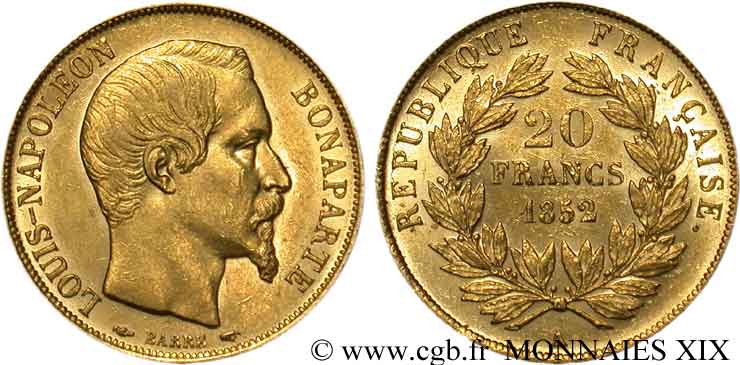20 francs or Louis-Napoléon 1852 Paris F.530/1 SUP 