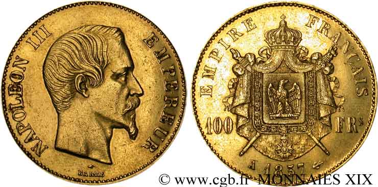 100 francs or Napoléon III tête nue 1857 Paris F.550/4 TTB 