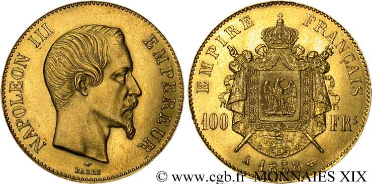 100 francs or Napoléon III tête nue 1858 Paris F.550/5 EBC 