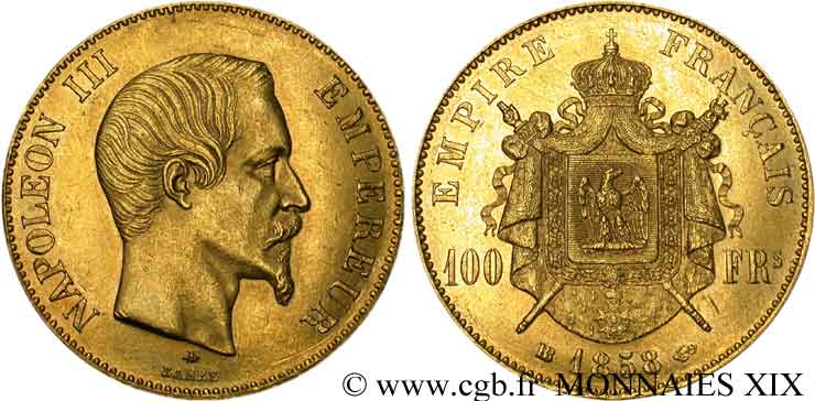 100 francs or Napoléon III tête nue 1858 Strasbourg F.550/6 VZ 