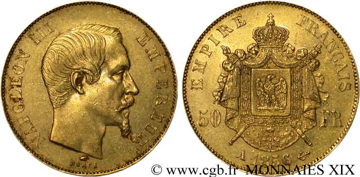 50 francs or Napoléon III, tête nue 1856 Paris F.547/3 MBC 