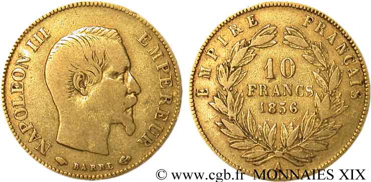 10 francs Napoléon III tête nue, grand module, frappe tréflée 1856 Paris F.506/3 BC 
