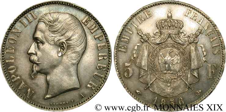 5 francs Napoléon III tête nue 1856 Paris F.330/6 SUP 