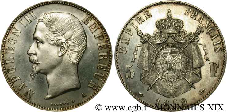 5 francs Napoléon III tête nue 1859 Paris F.330/12 SPL 