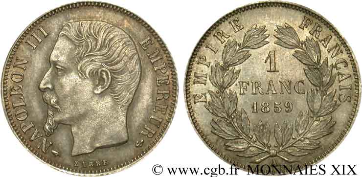 1 franc Napoléon III, tête nue  1859 Paris F.214/12 VZ 
