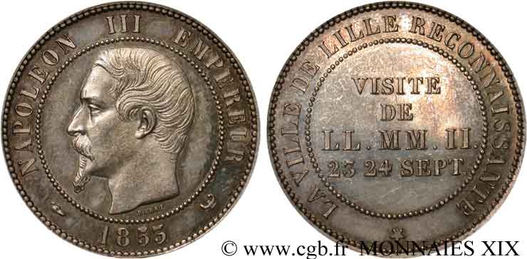 Module dix centimes argent, visite impériale à Lille les 23 et 24 septembre 1853 Lille VG.3366  SUP 