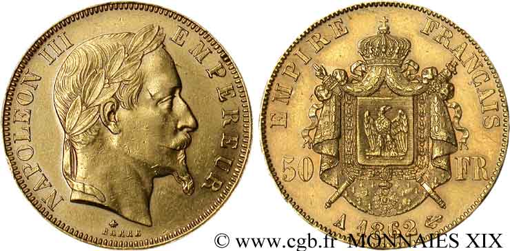 50 francs or Napoléon III, tête laurée 1862 Paris F.548/1 XF 