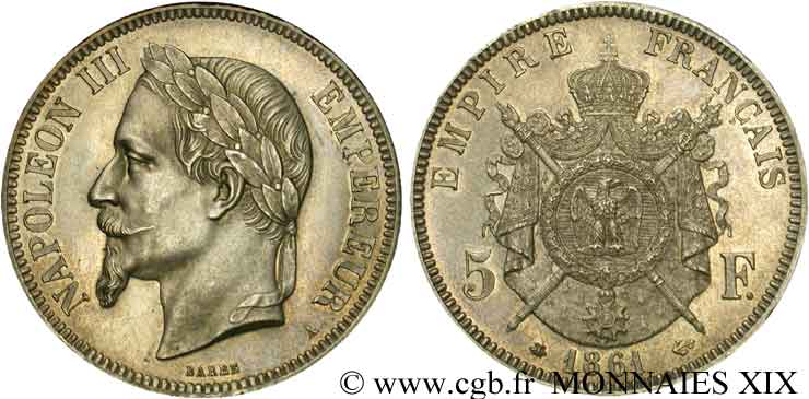 5 francs Napoléon III tête laurée, petit A 1861 Paris F.331/1 ST 