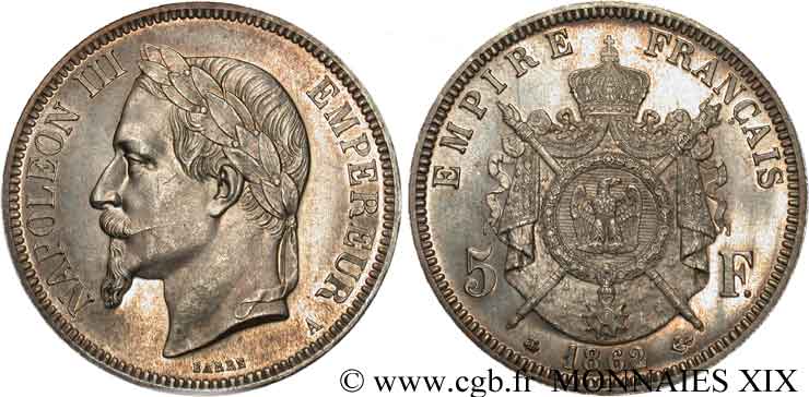 5 francs Napoléon III tête laurée 1862 Paris F.331/3 SPL 