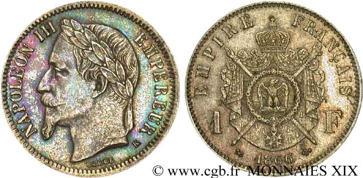 1 franc Napoléon III, tête laurée 1866 Bordeaux F.215/5 AU 