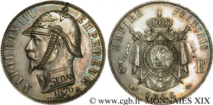 Monnaie satirique, 5 francs Napoléon III tête nue, regravée 1856 Paris F.330/6 SPL 