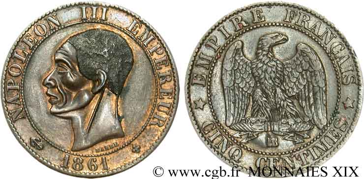Monnaie satirique, module de cinq centimes, regravée 1861 Strasbourg F.117/5 VZ 