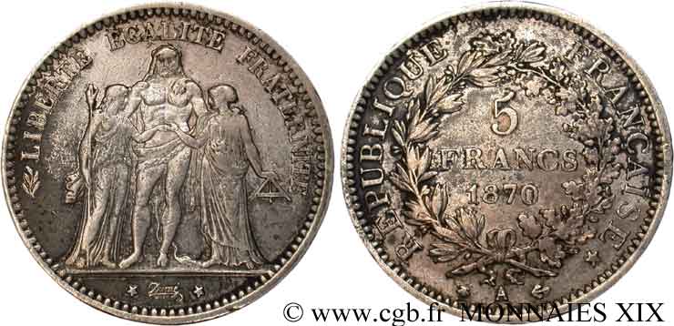 5 francs Hercule 1870 Paris F.334/1 MB 
