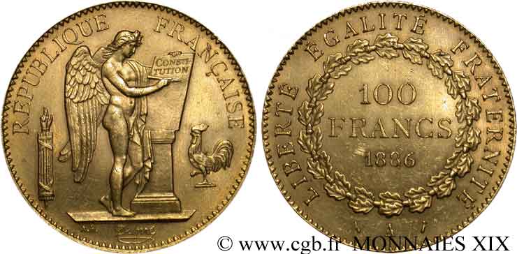 100 francs génie, tranche inscrite en relief Dieu protège la France 1886 Paris F.552/7 SUP 
