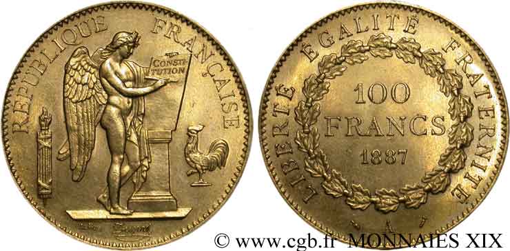 100 francs génie tranche inscrite en relief Dieu protège la France 1887 Paris F.552/8 fST 