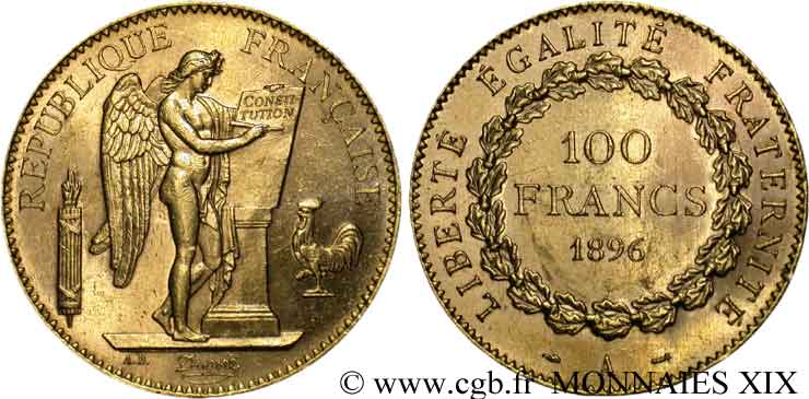 100 francs génie tranche inscrite en relief Dieu protège la France 1896 Paris F.552/11 VZ 