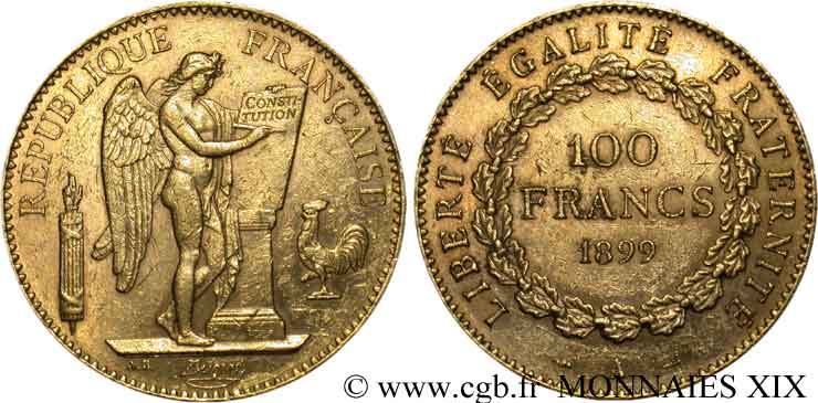 100 francs génie, tranche inscrite en relief Dieu protège la France 1899 Paris F.552/12 SS 