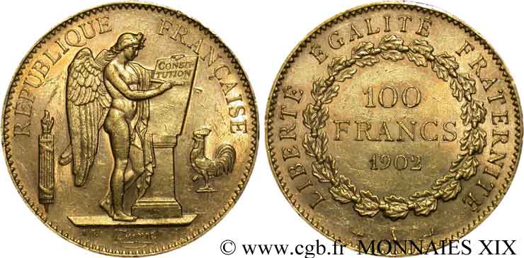 100 francs génie, tranche inscrite en relief Dieu protège la France 1902 Paris F.552/15 TTB 