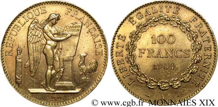 100 francs génie, tranche inscrite en relief Dieu protège la France 1904 Paris F.552/17 XF 