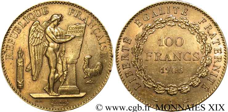 100 francs génie, tranche inscrite en relief Dieu protège la France 1906 Paris F.552/19 BB 