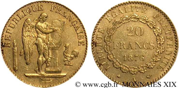20 francs génie, Troisième république 1876 Paris F.533/4 XF 