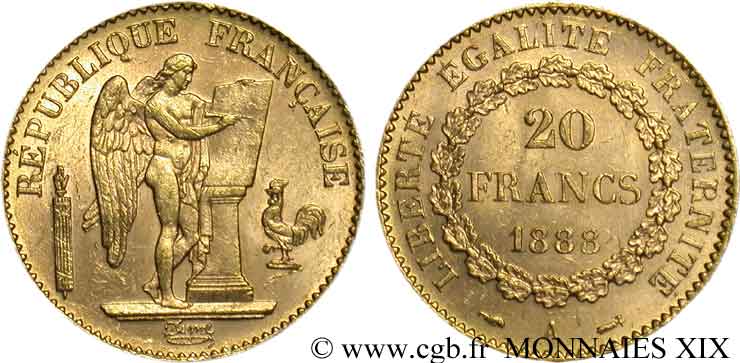 20 francs génie, Troisième république 1888 Paris F.533/11 SUP 