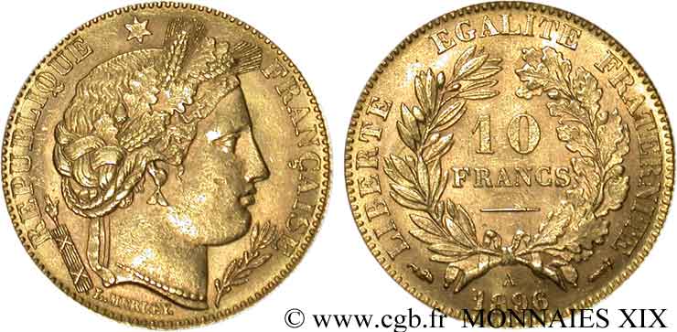 10 francs Cérès, Troisième république 1896 Paris F.508/4 SS 