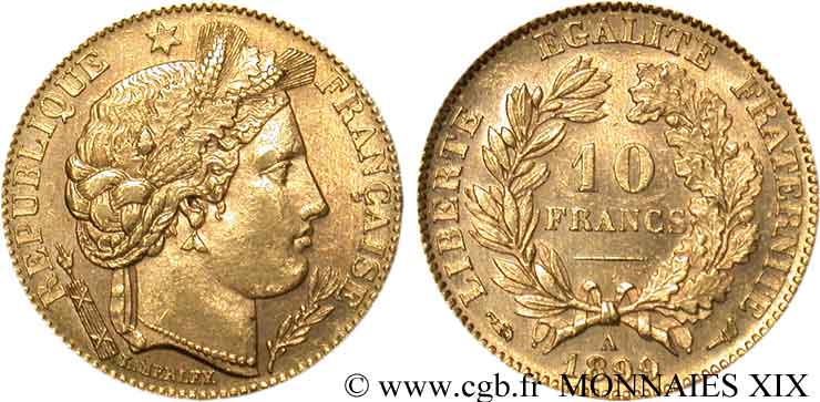 10 francs Cérès, Troisième république 1899 Paris F.508/5 VZ 