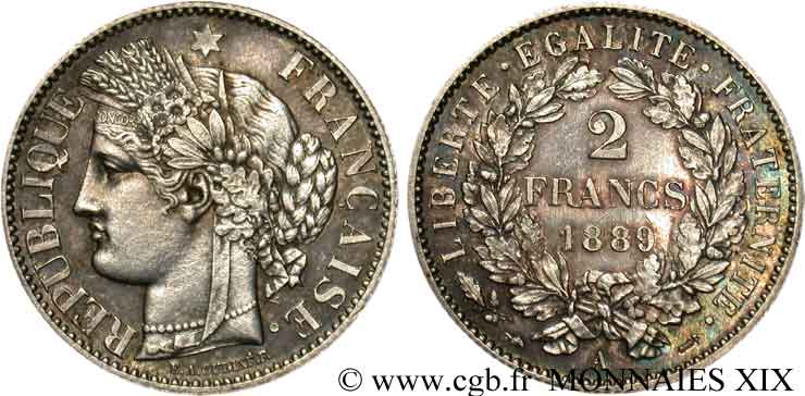2 francs Cérès, avec légende 1889 Paris F.265/15 MS 