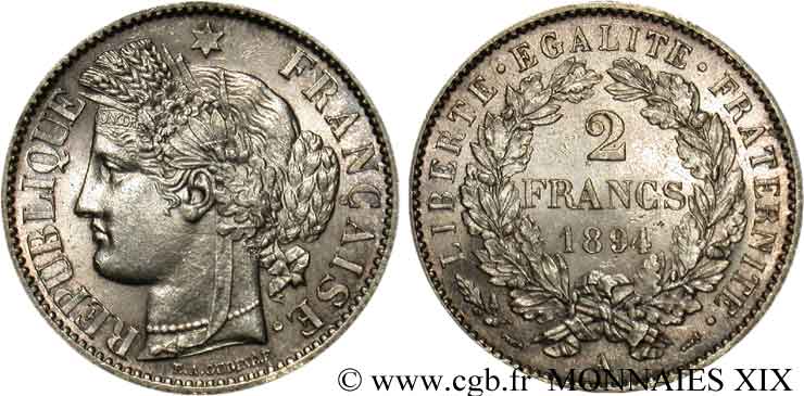 2 francs Cérès, avec légende 1894 Paris F.265/16 fST 