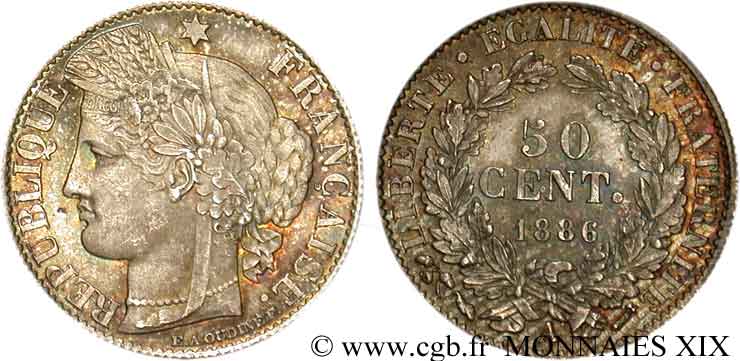 50 centimes Cérès Troisième république 1886 Paris F.189/11 ST 