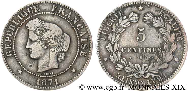 5 centimes Cérès 1871 Bordeaux F.118/3 S 