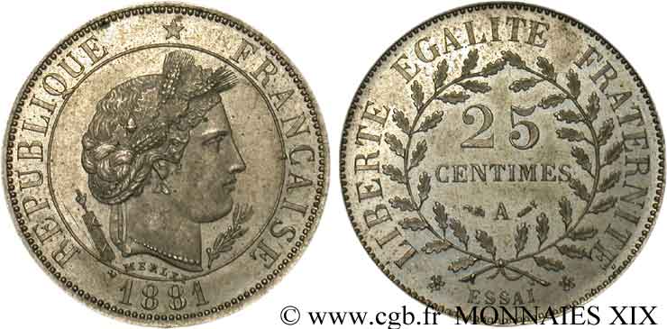 Essai de 25 centimes par Merley  1881 Paris VG.3976  VZ 