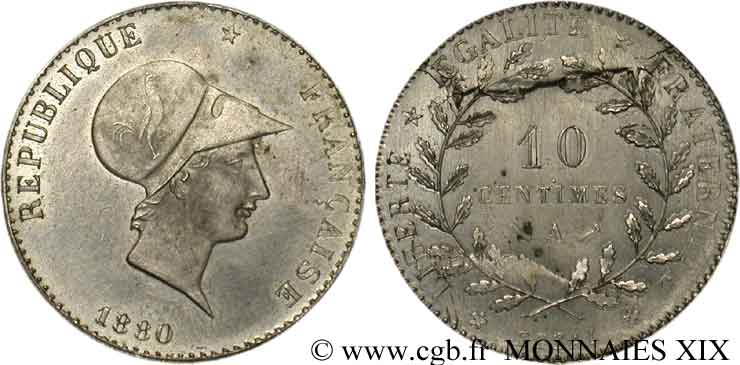 Essai de 10 centimes Lorthior 1880 Paris VG.3952 var. SUP 