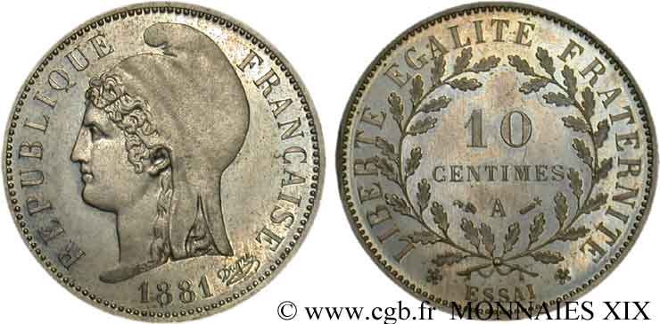 Essai de 10 centimes d’après Dupré 1881 Paris VG.3971  SC 