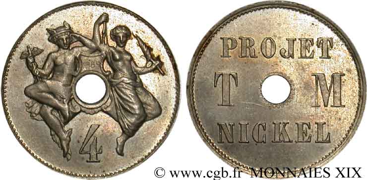 Essai de 4 centimes en nickel 1889  VG.4110  AU 